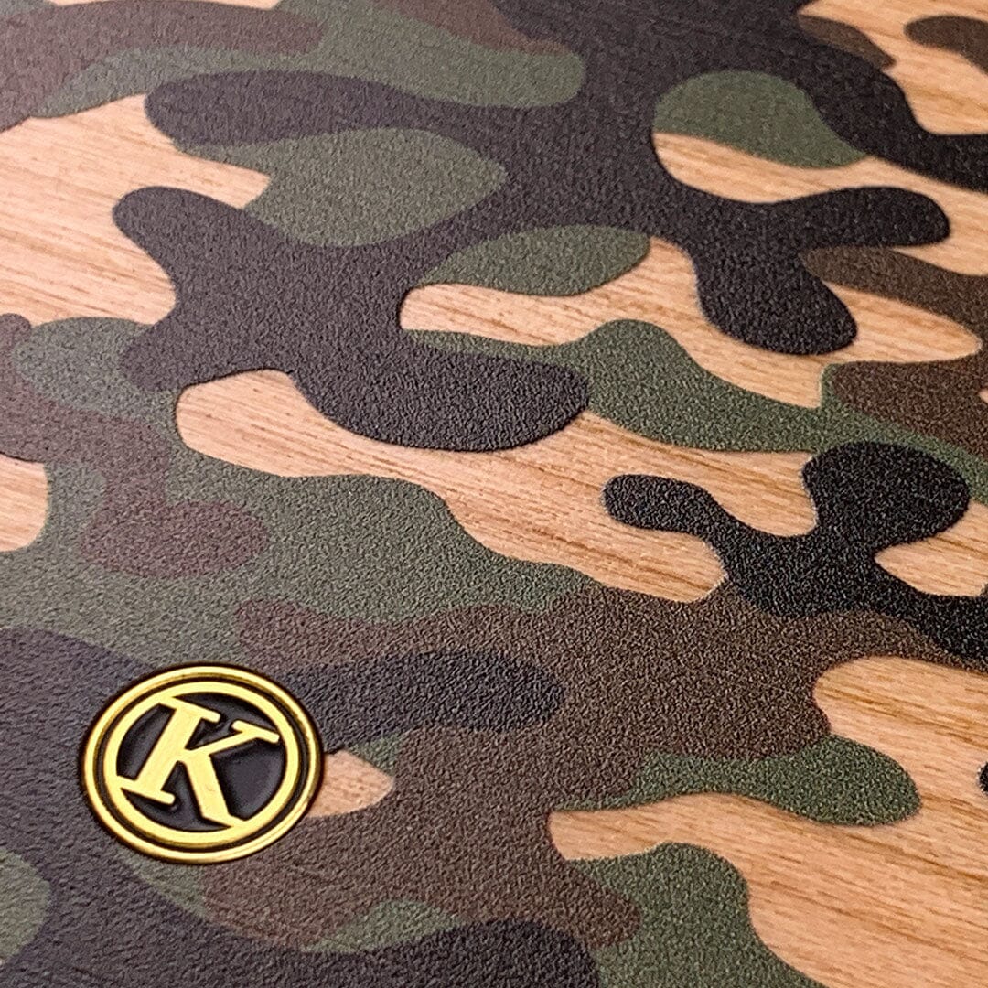 Zoomed in detailed shot of the stealth Paratrooper camo printed Wenge Wood Galaxy Note 10 Case by Keyway Designs