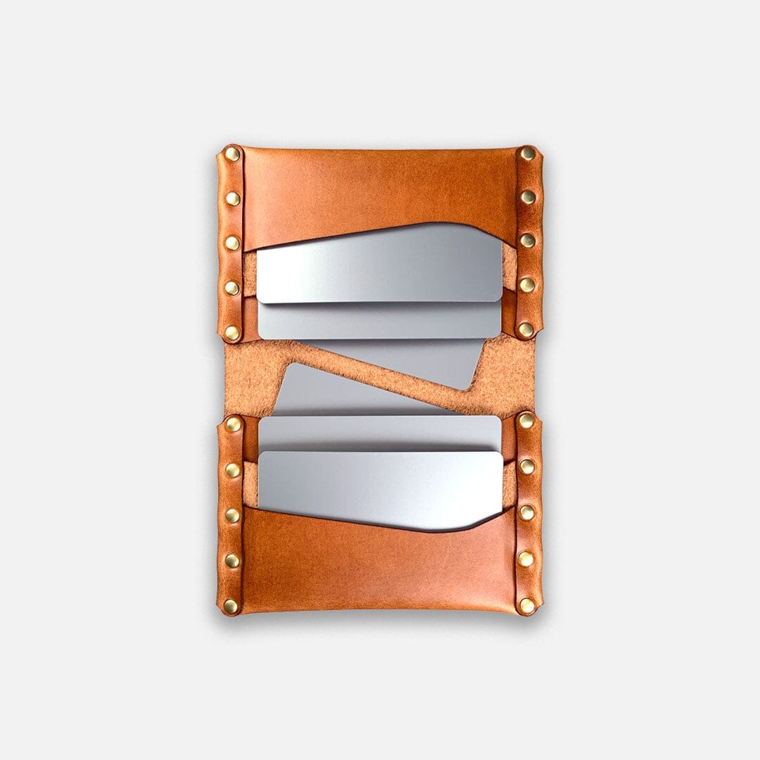 Keyway Full-grain Riveted Leather Card Holder, Whiskey, inside view of card slots