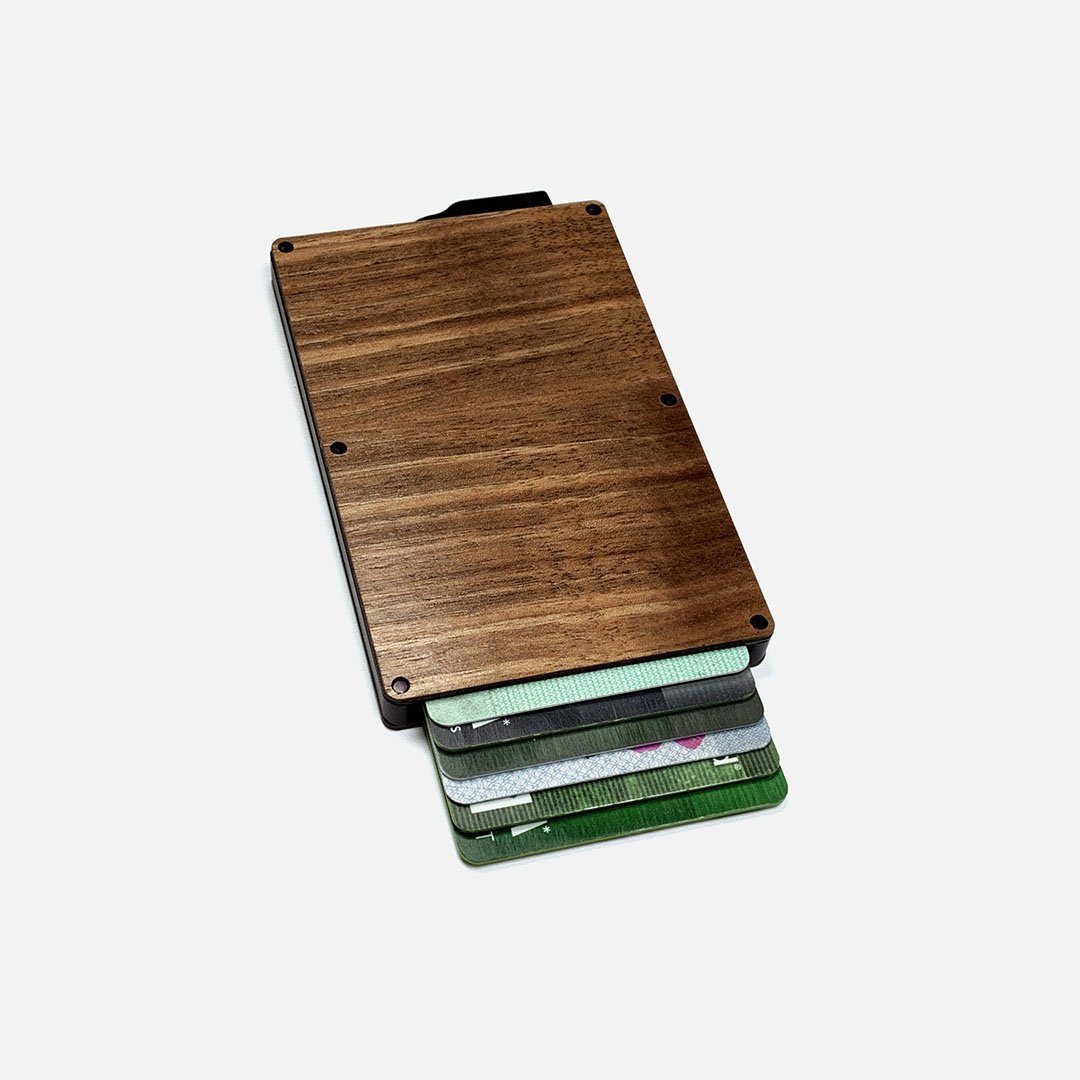 Walnut Wood & Aluminum Card Holder, Front View