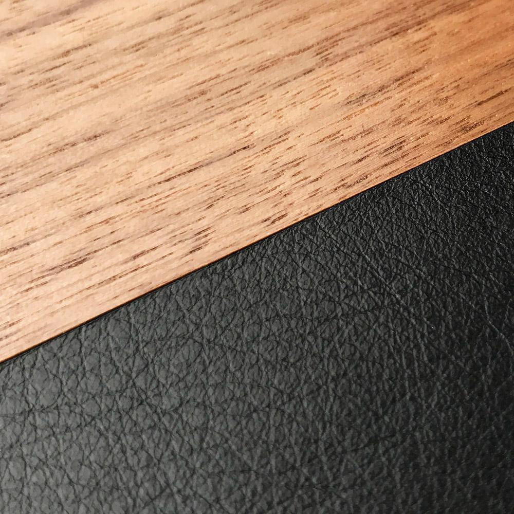Zoomed in detailed shot of the Walnut Rift Elegant Wood & Leather iPhone 12/12 Pro Case by Keyway Designs