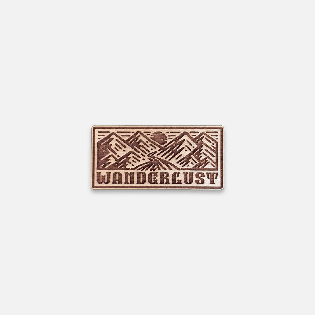 Wanderlust - Keyway Engraved Wooden Pin in Maple, Front View