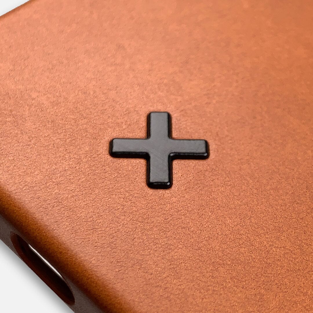 Metal Keyway X-Mark on Whiskey brown Leather iPhone Case