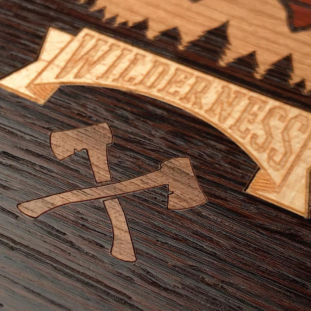 Zoomed in detailed shot of the Wilderness Wenge Wood iPhone 13 Mini Case by Keyway Designs
