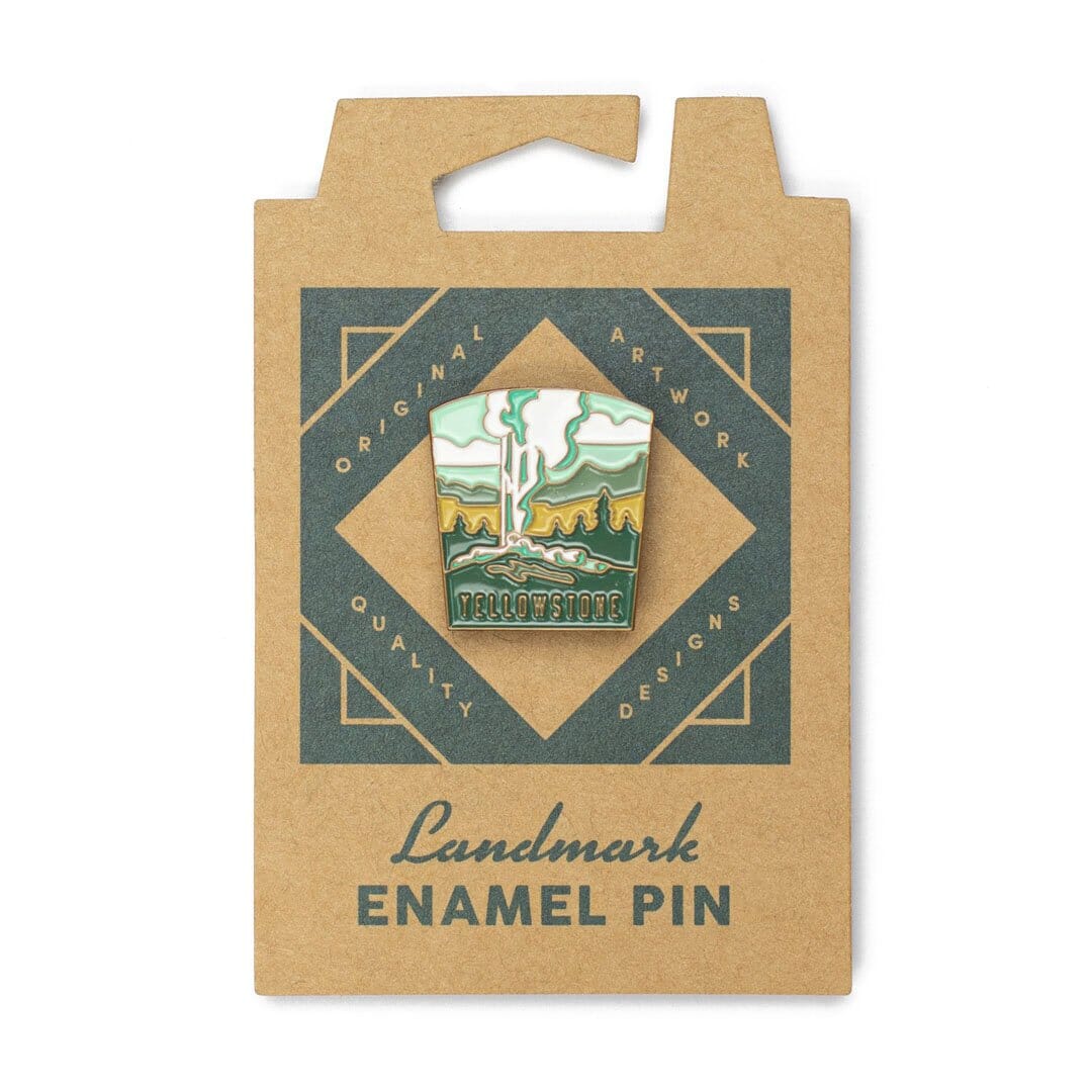 Yellowstone National Park Enamel Pin by The Landmark Project, Front Packaging View