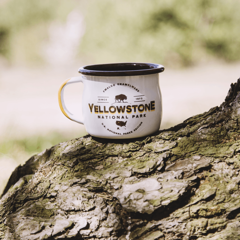 KEYWAY | Emalco - Yellowstone Bellied Enamel Mug, Handcrafted by Artisans in Poland, Selection Action Group Shot