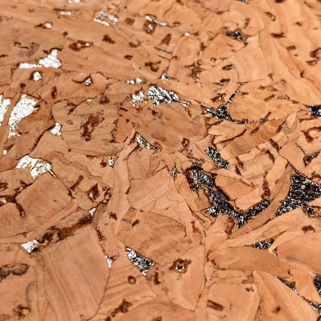 Zoomed in detailed shot of the silver fleck natural cork Galaxy S10 Case by Keyway Designs