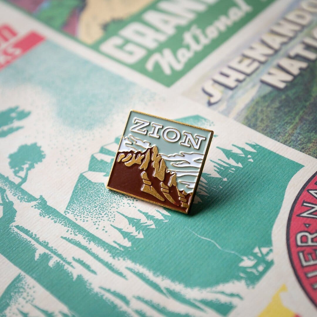 Zion National Park Enamel Pin by The Landmark Project, Action Shot