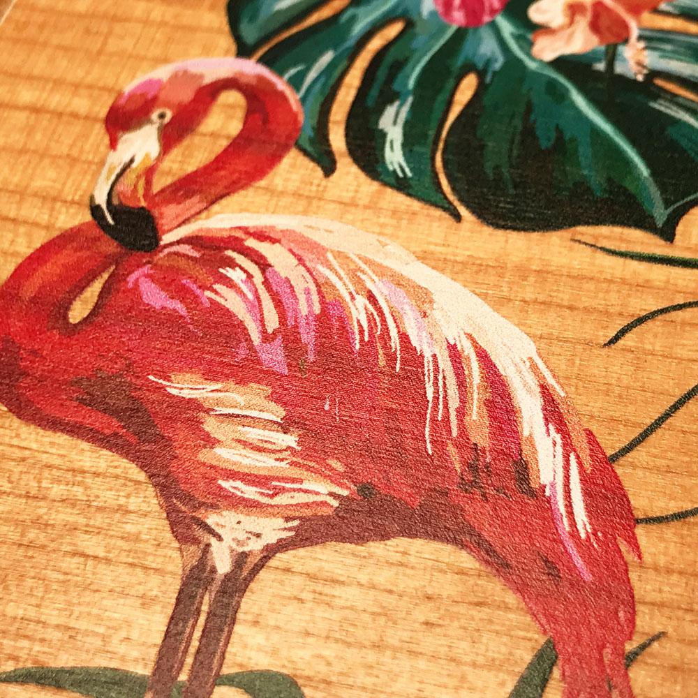 Zoomed in detailed shot of the Flamingo & Floral printed Cherry Wood iPhone 6 Plus Case by Keyway Designs