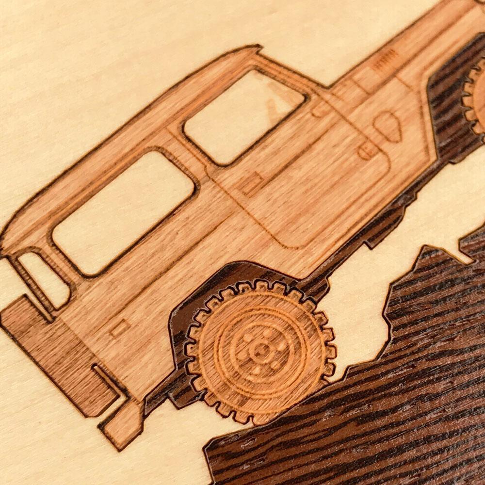 Zoomed in detailed shot of the Off-Road Wood iPhone 11 Pro Case by Keyway Designs
