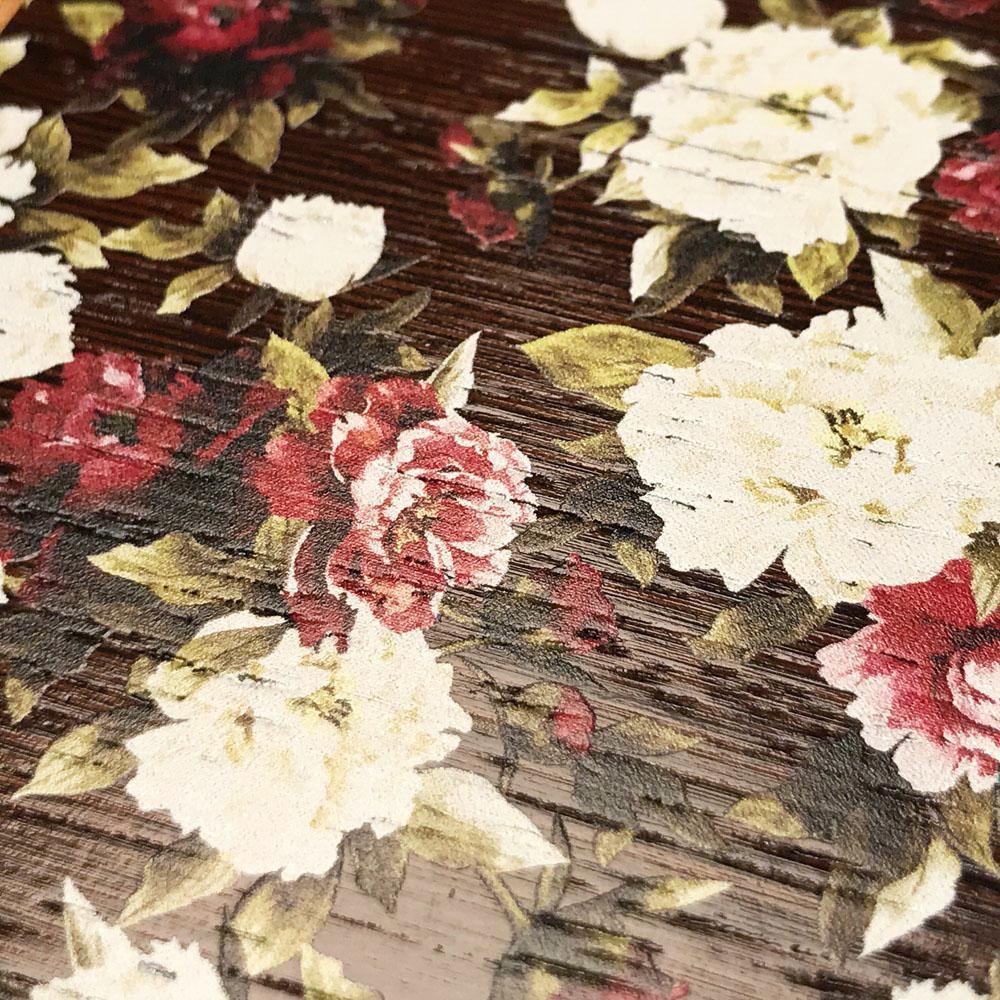 Zoomed in detailed shot of the Rose white and red rose printed Wenge Wood iPhone 11 Pro Case by Keyway Designs