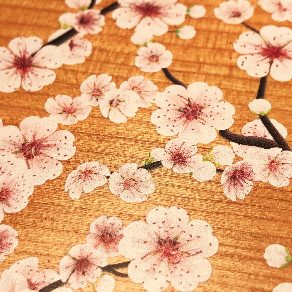 Zoomed in detailed shot of the Sakura Printed Cherry-blossom Cherry Wood iPhone 6 Case by Keyway Designs
