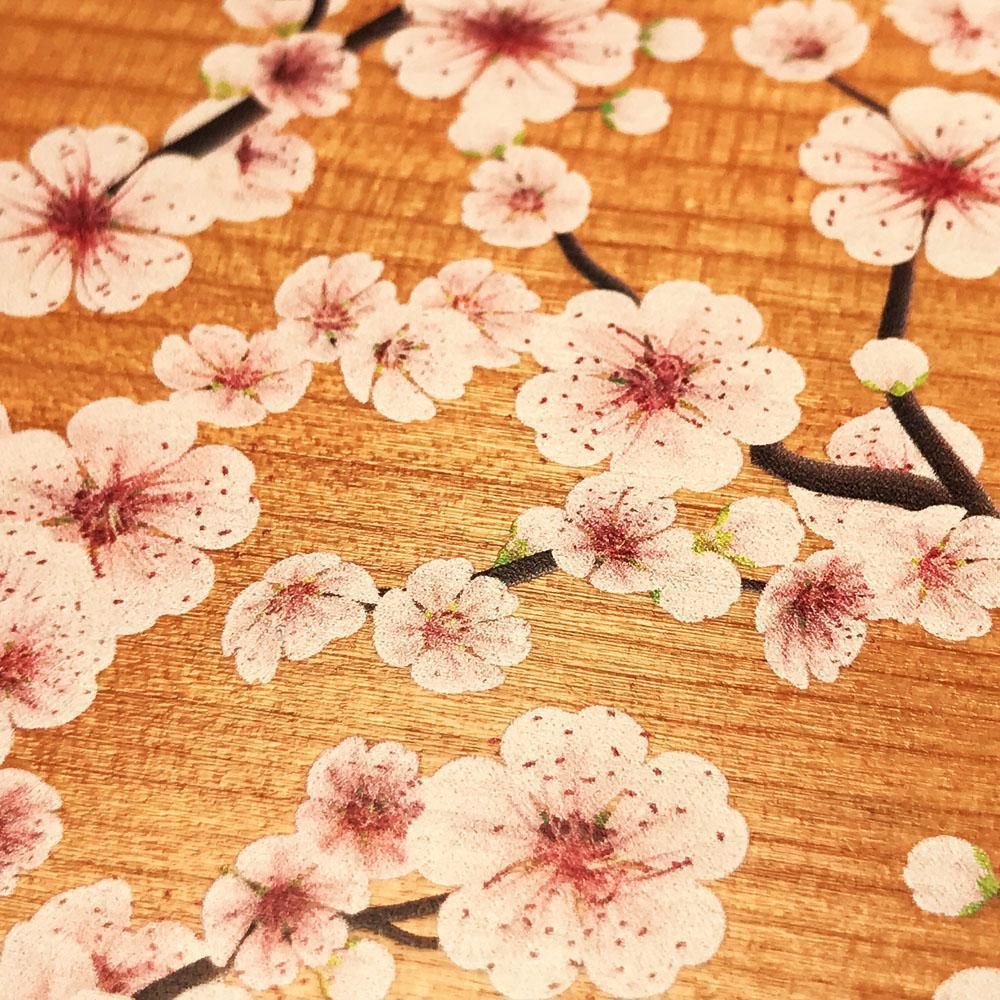 Zoomed in detailed shot of the Sakura Printed Cherry-blossom Cherry Wood Galaxy S10e Case by Keyway Designs