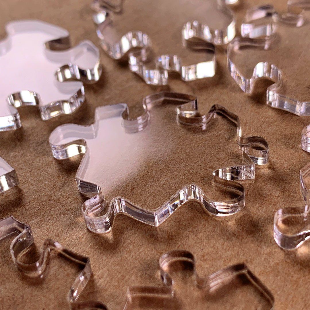 Zoomed in Photo of the high quality Laser cutting in Keyway's Impossible Acrylic Puzzle, the No.127A