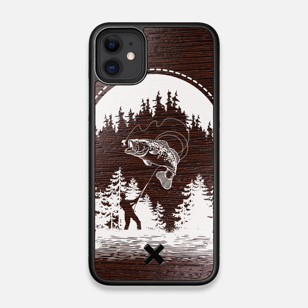 Front view of the high-contrast spotted bass printed Wenge Wood iPhone 11 Case by Keyway Designs