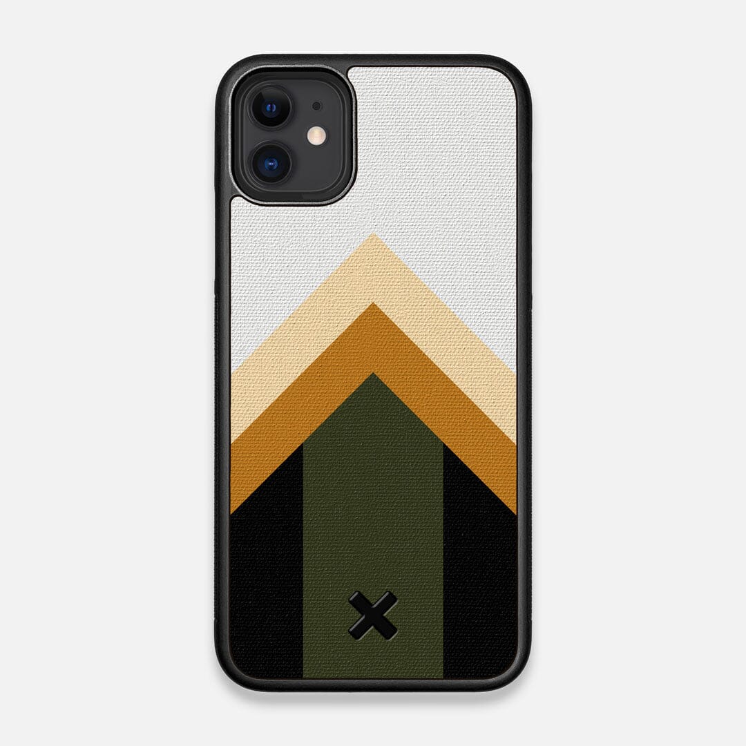 Front view of the Ascent Adventure Marker in the Wayfinder series UV-Printed thick cotton canvas iPhone 11 Case by Keyway Designs