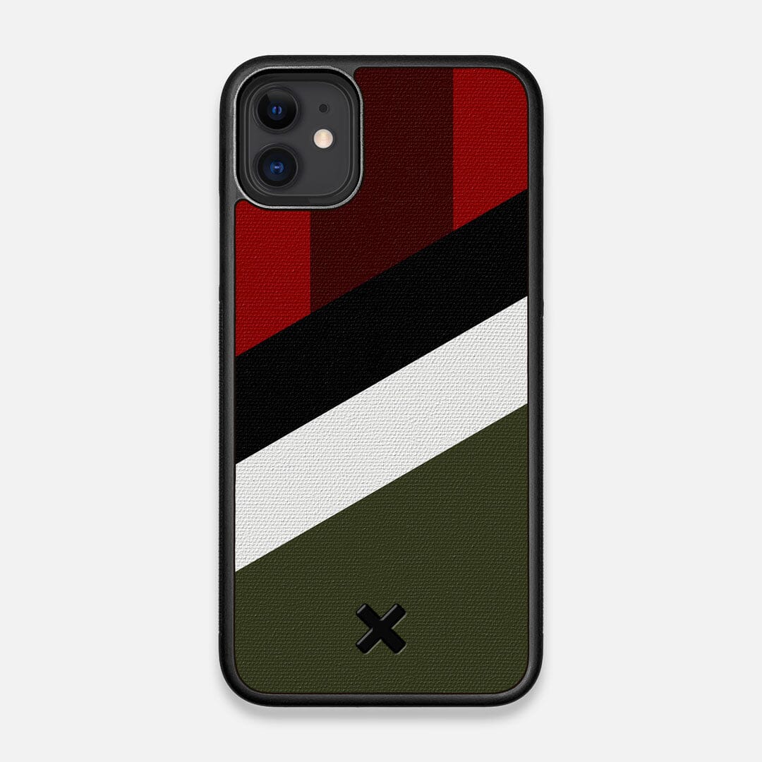 Front view of the Highland Adventure Marker in the Wayfinder series UV-Printed thick cotton canvas iPhone 11 Case by Keyway Designs