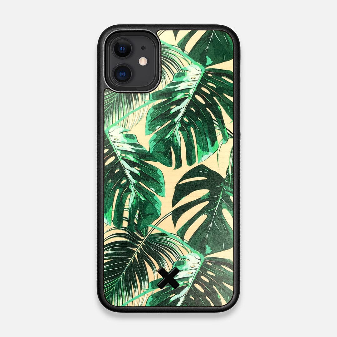 Front view of the Palm leaf printed Maple Wood iPhone 11 Case by Keyway Designs