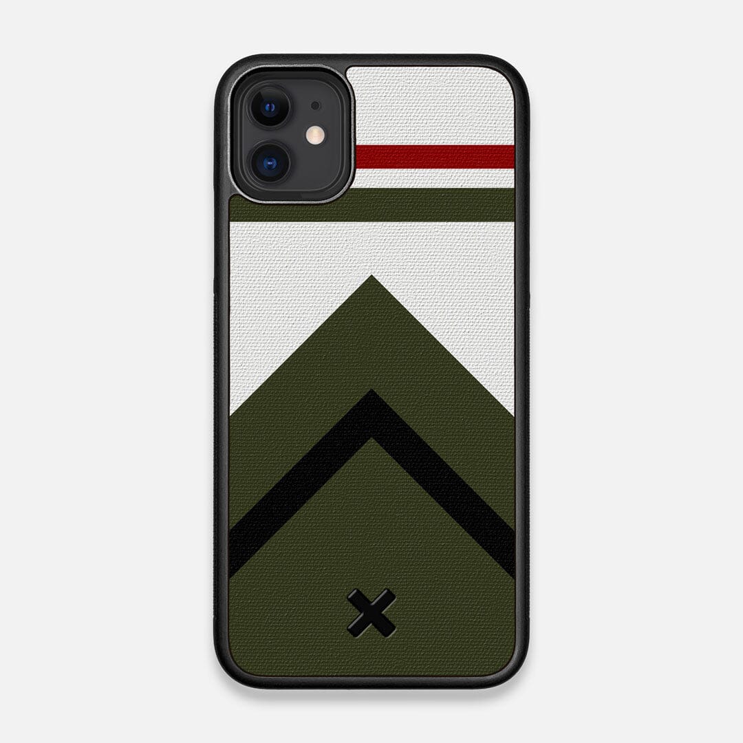 Front view of the Peak Adventure Marker in the Wayfinder series UV-Printed thick cotton canvas iPhone 11 Case by Keyway Designs