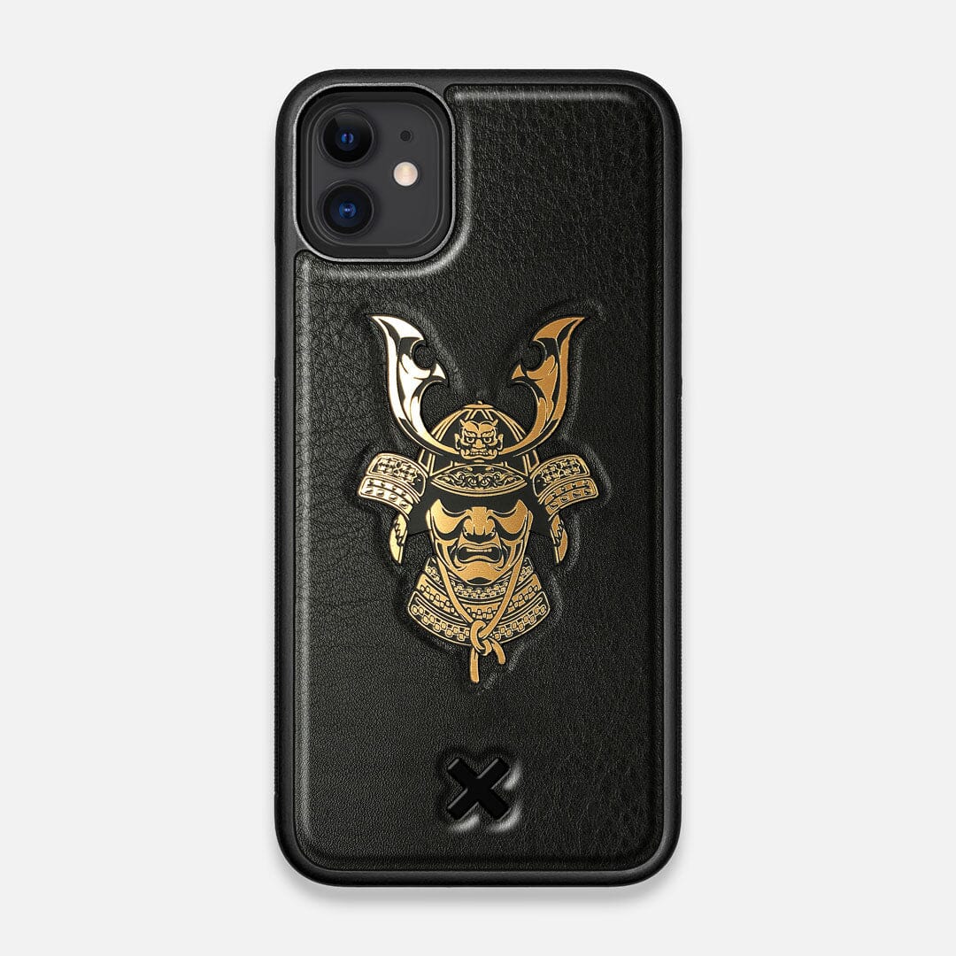 Front view of the Samurai Black Leather iPhone 11 Case by Keyway Designs