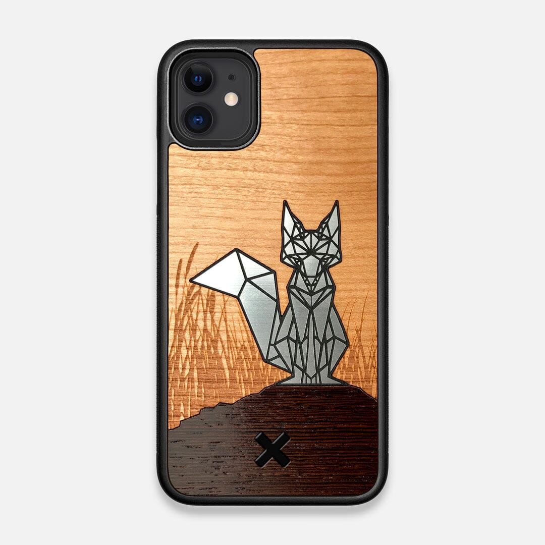 Front view of the Silver Fox & Cherry Wood iPhone 11 Case by Keyway Designs