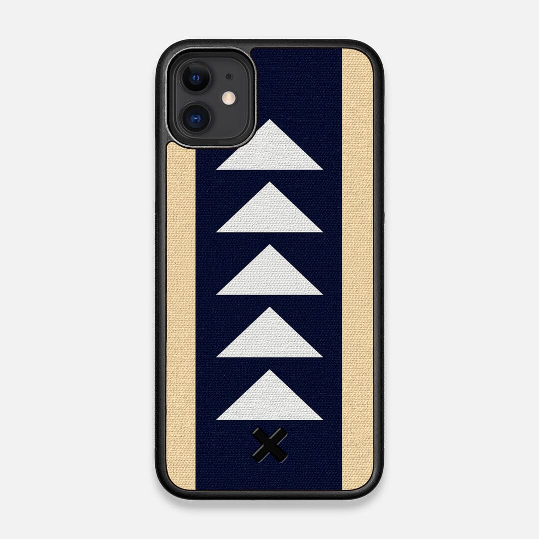 Front view of the Track Adventure Marker in the Wayfinder series UV-Printed thick cotton canvas iPhone 11 Case by Keyway Designs