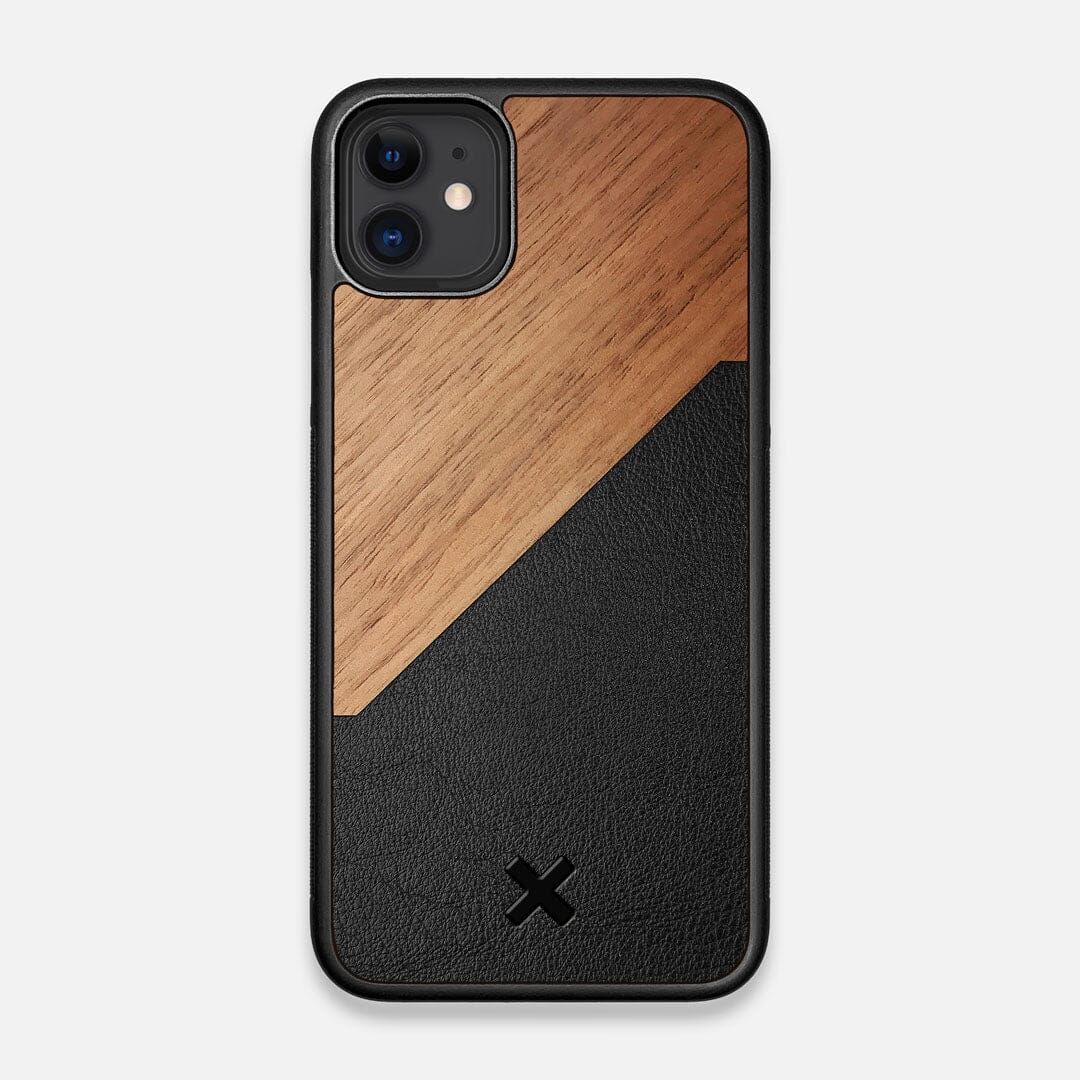 Front view of the Walnut Rift Elegant Wood & Leather iPhone 11 Case by Keyway Designs