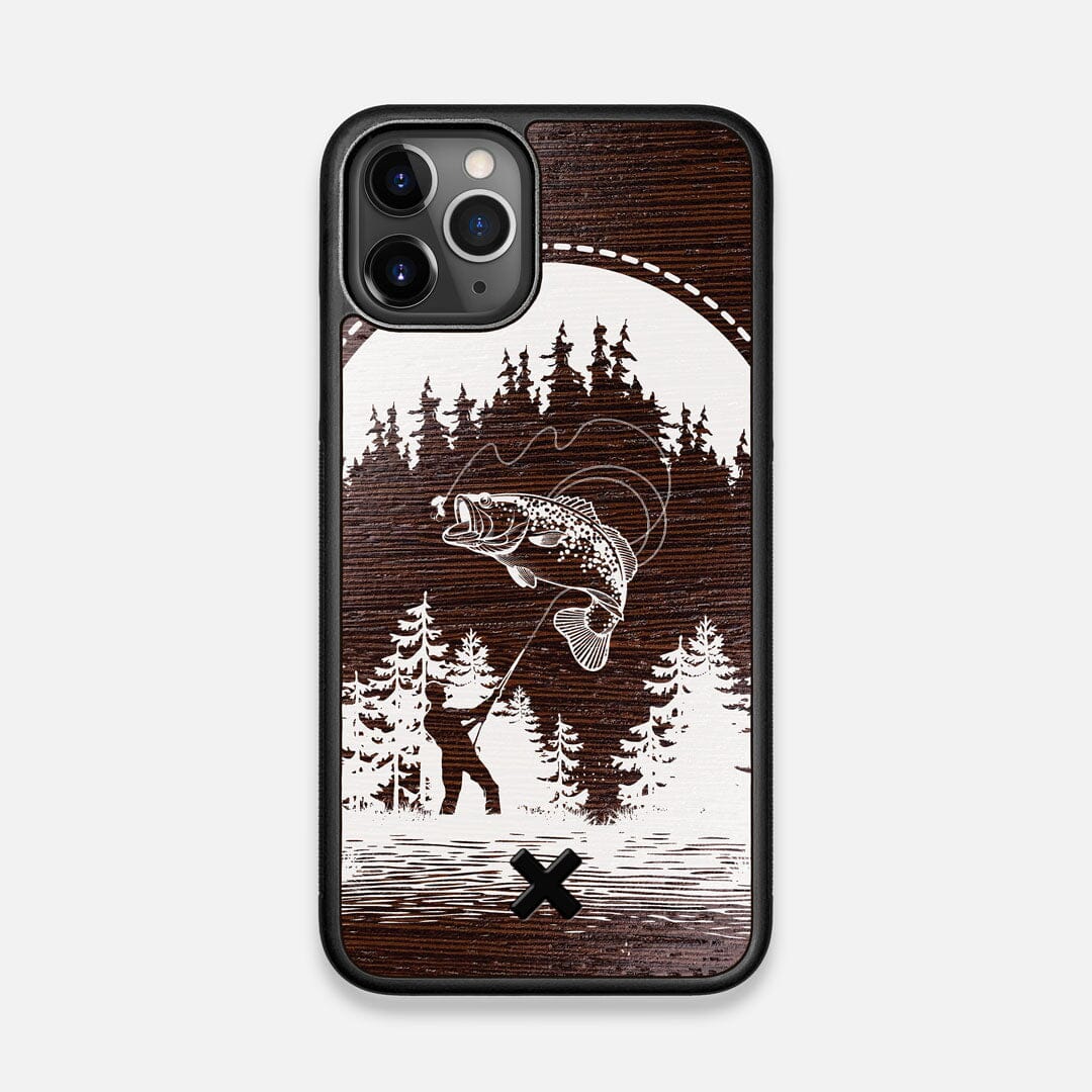 Front view of the high-contrast spotted bass printed Wenge Wood iPhone 11 Pro Case by Keyway Designs