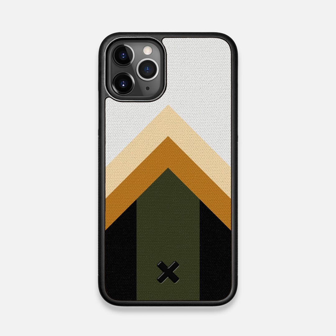 Front view of the Ascent Adventure Marker in the Wayfinder series UV-Printed thick cotton canvas iPhone 11 Pro Case by Keyway Designs