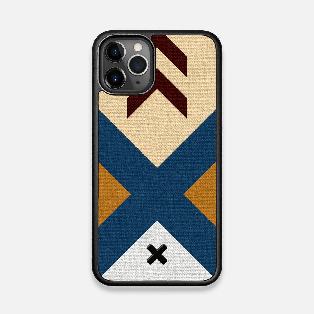 Front view of the Camp Adventure Marker in the Wayfinder series UV-Printed thick cotton canvas iPhone 11 Pro Case by Keyway Designs
