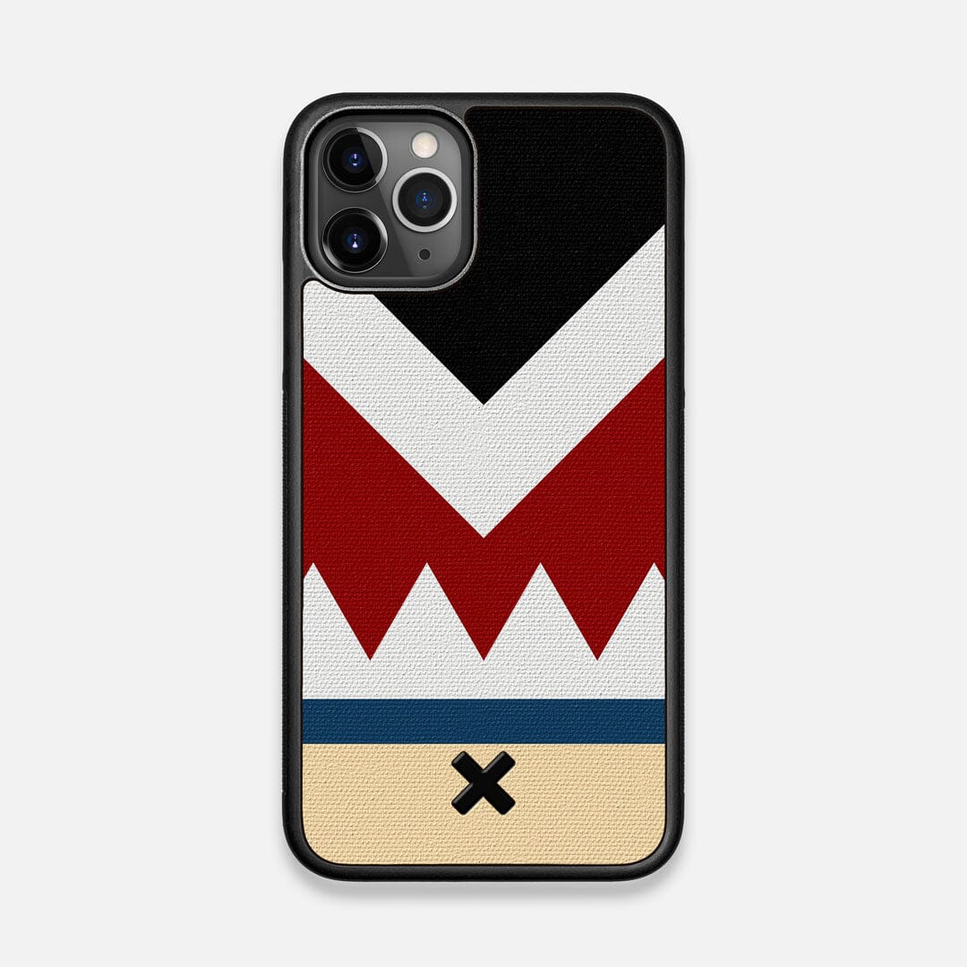 Front view of the Cove Adventure Marker in the Wayfinder series UV-Printed thick cotton canvas iPhone 11 Pro Case by Keyway Designs