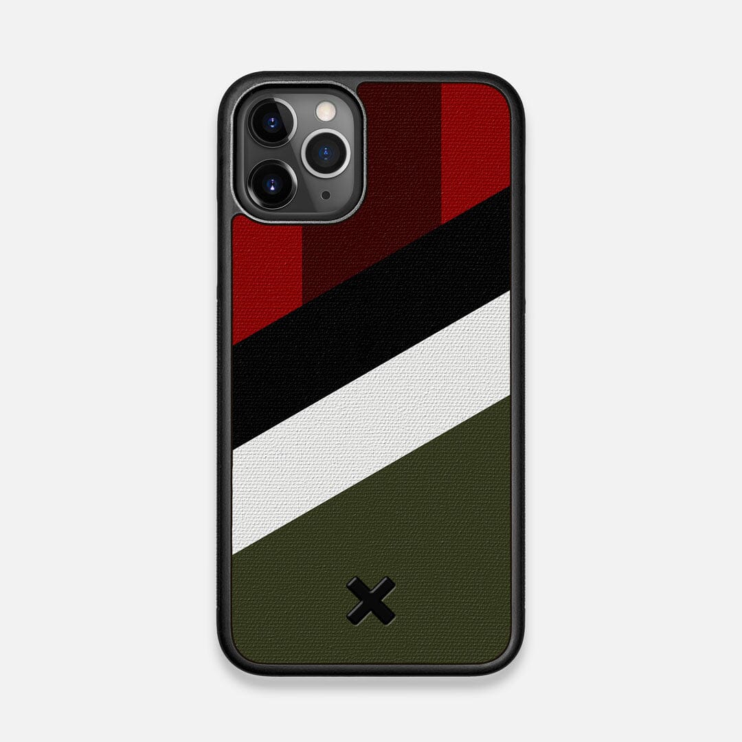 Front view of the Highland Adventure Marker in the Wayfinder series UV-Printed thick cotton canvas iPhone 11 Pro Case by Keyway Designs