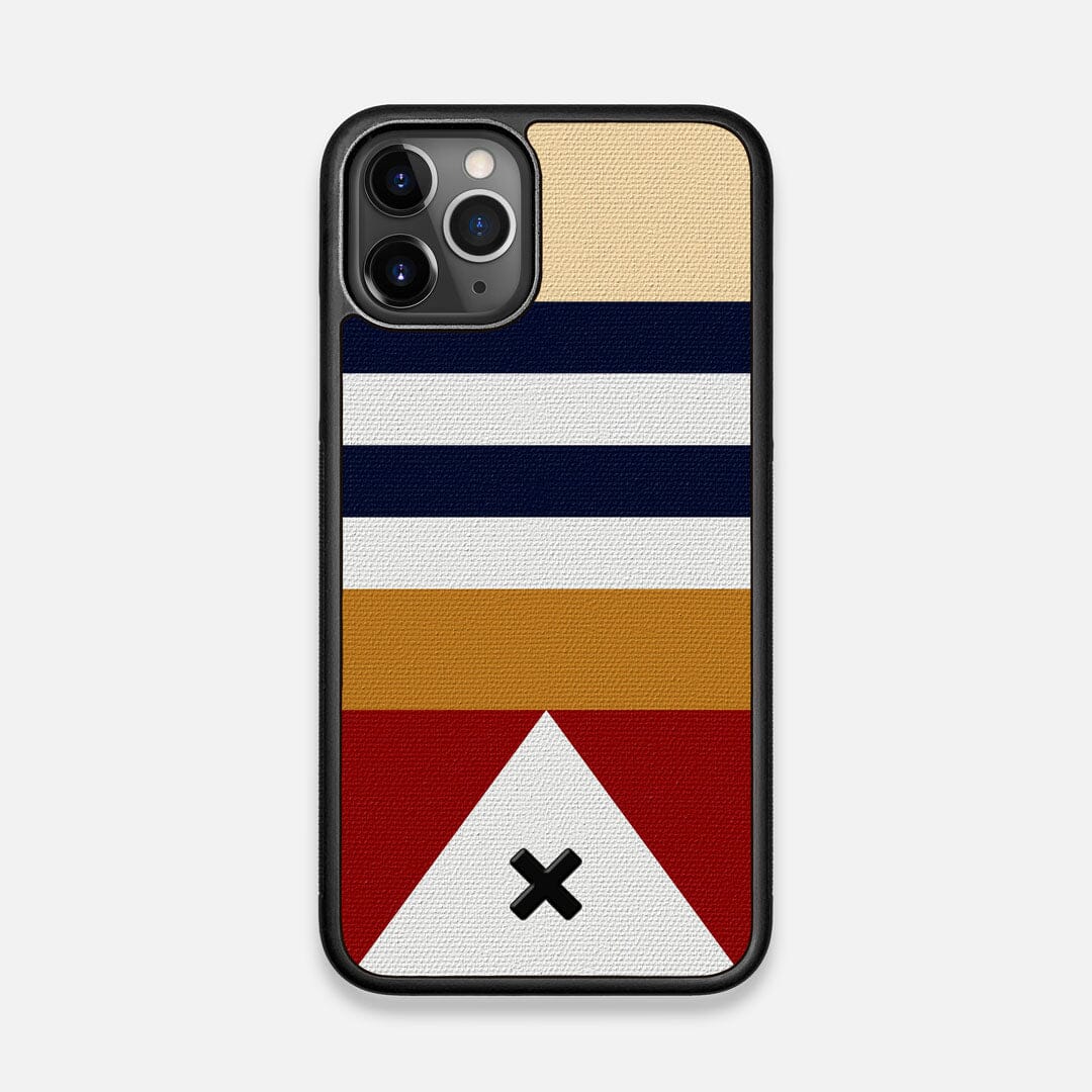 Front view of the Lodge Adventure Marker in the Wayfinder series UV-Printed thick cotton canvas iPhone 11 Pro Case by Keyway Designs