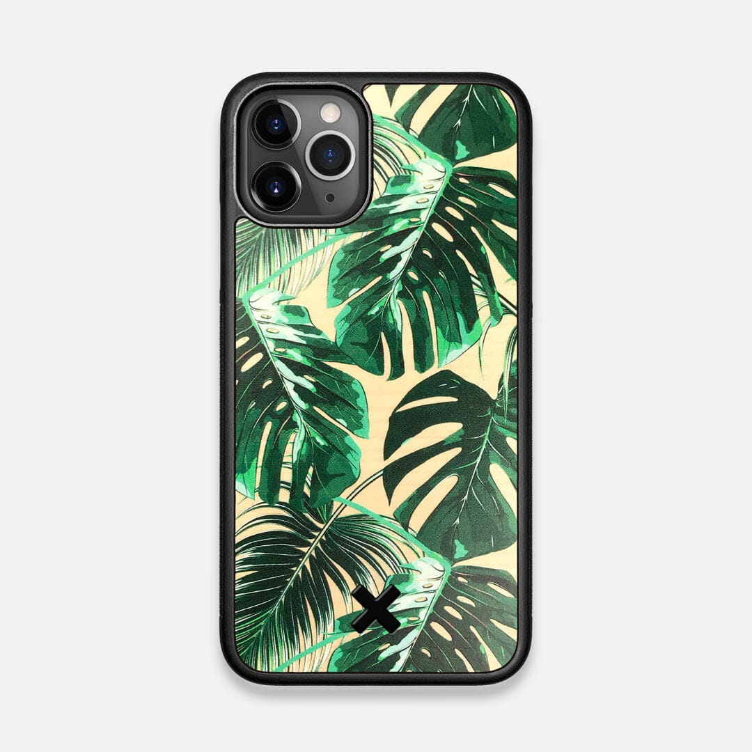Front view of the Palm leaf printed Maple Wood iPhone 11 Pro Case by Keyway Designs