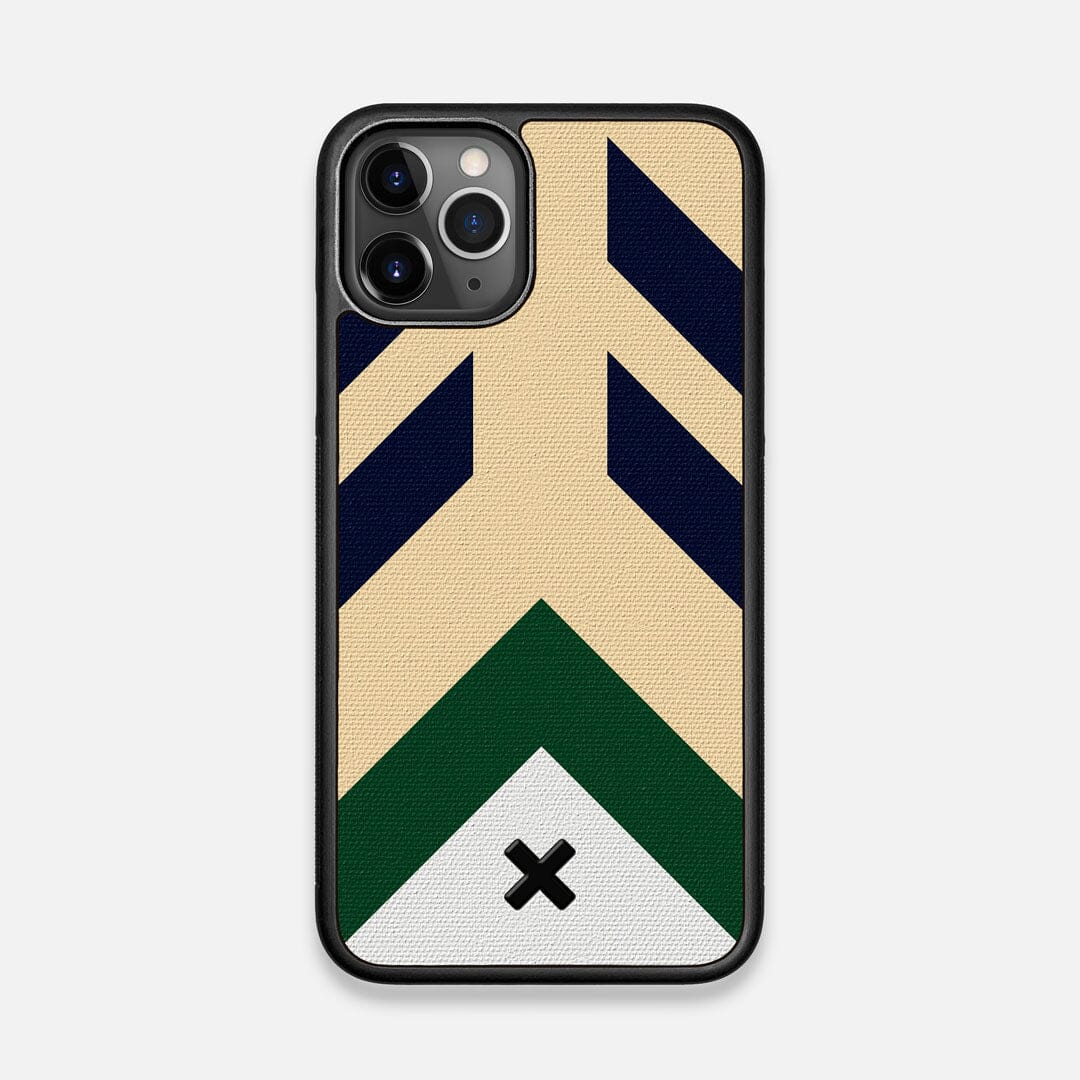 Front view of the Passage Adventure Marker in the Wayfinder series UV-Printed thick cotton canvas iPhone 11 Pro Case by Keyway Designs
