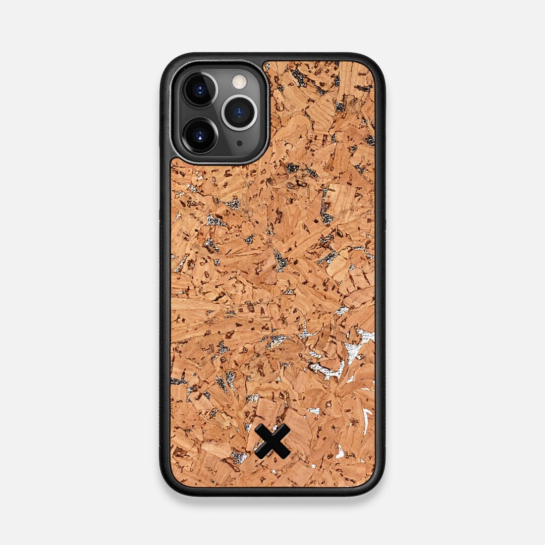 Front view of the silver fleck natural cork iPhone 11 Pro Case by Keyway Designs