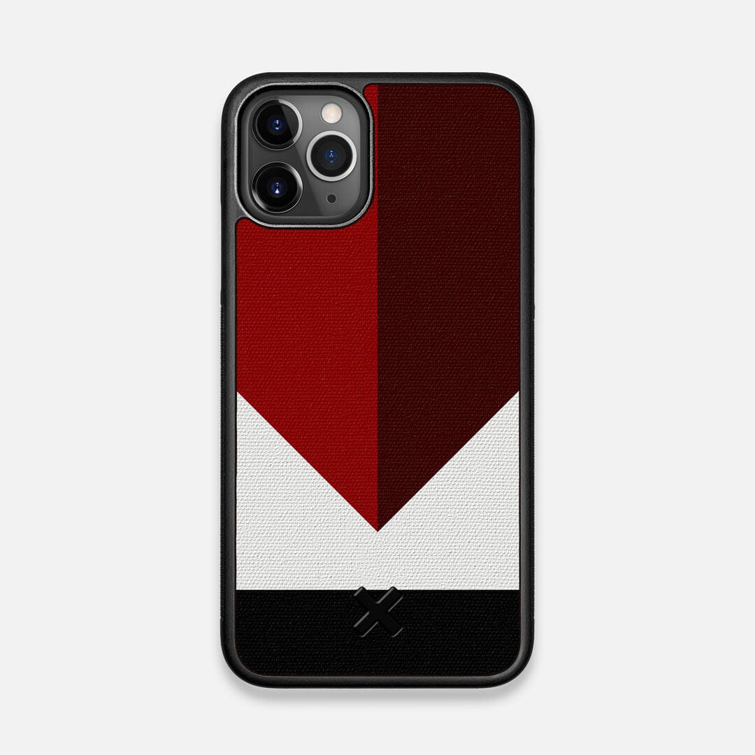 Front view of the Valley Adventure Marker in the Wayfinder series UV-Printed thick cotton canvas iPhone 11 Pro Case by Keyway Designs