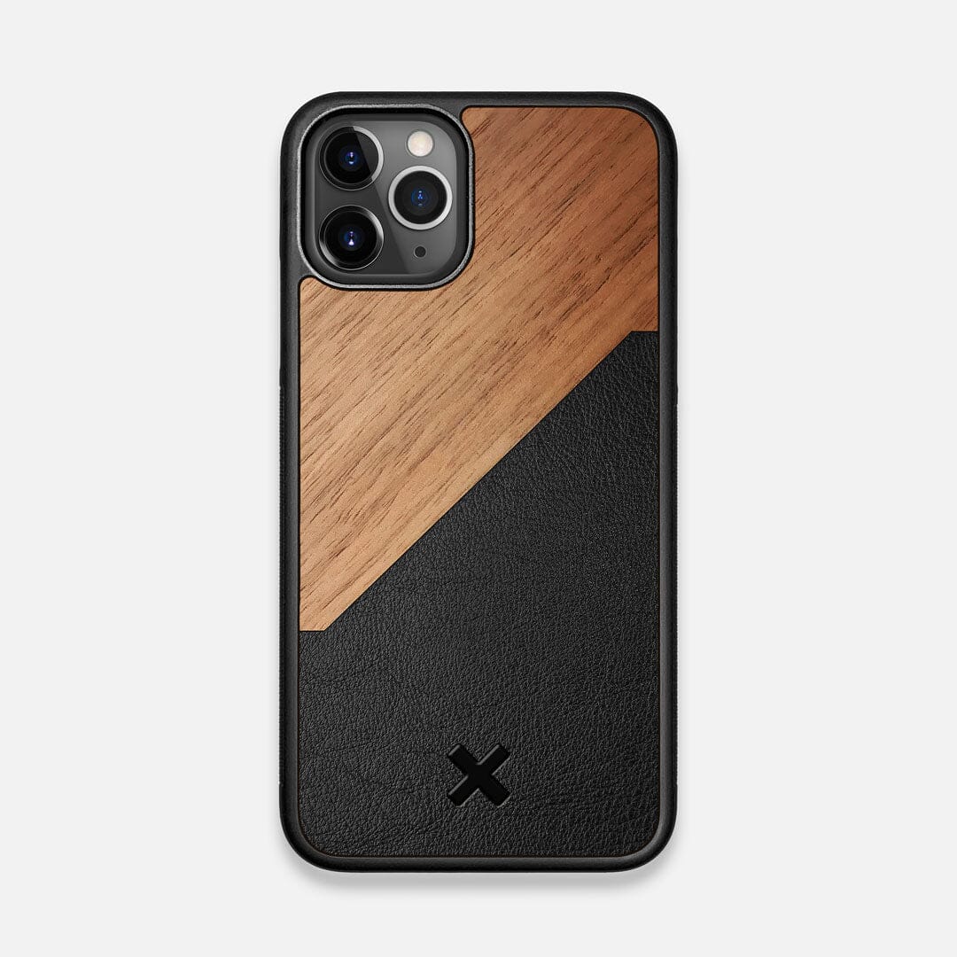 Front view of the Walnut Rift Elegant Wood & Leather iPhone 11 Pro Case by Keyway Designs