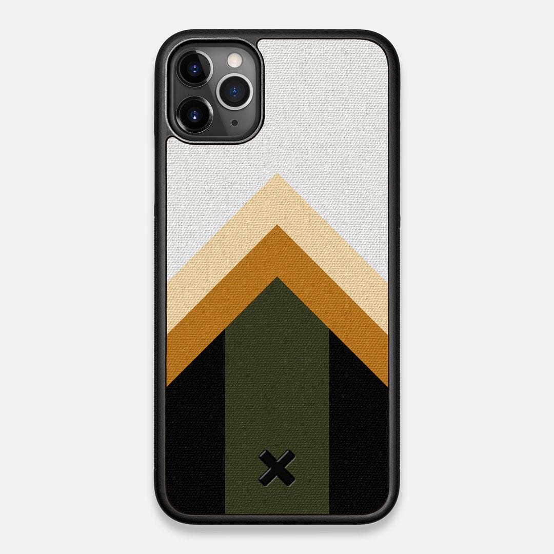 Front view of the Ascent Adventure Marker in the Wayfinder series UV-Printed thick cotton canvas iPhone 11 Pro Max Case by Keyway Designs