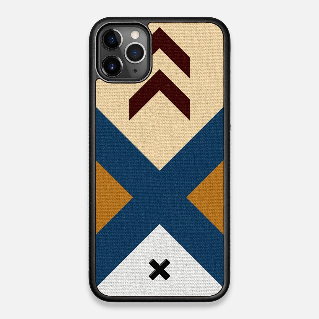 Front view of the Camp Adventure Marker in the Wayfinder series UV-Printed thick cotton canvas iPhone 11 Pro Max Case by Keyway Designs
