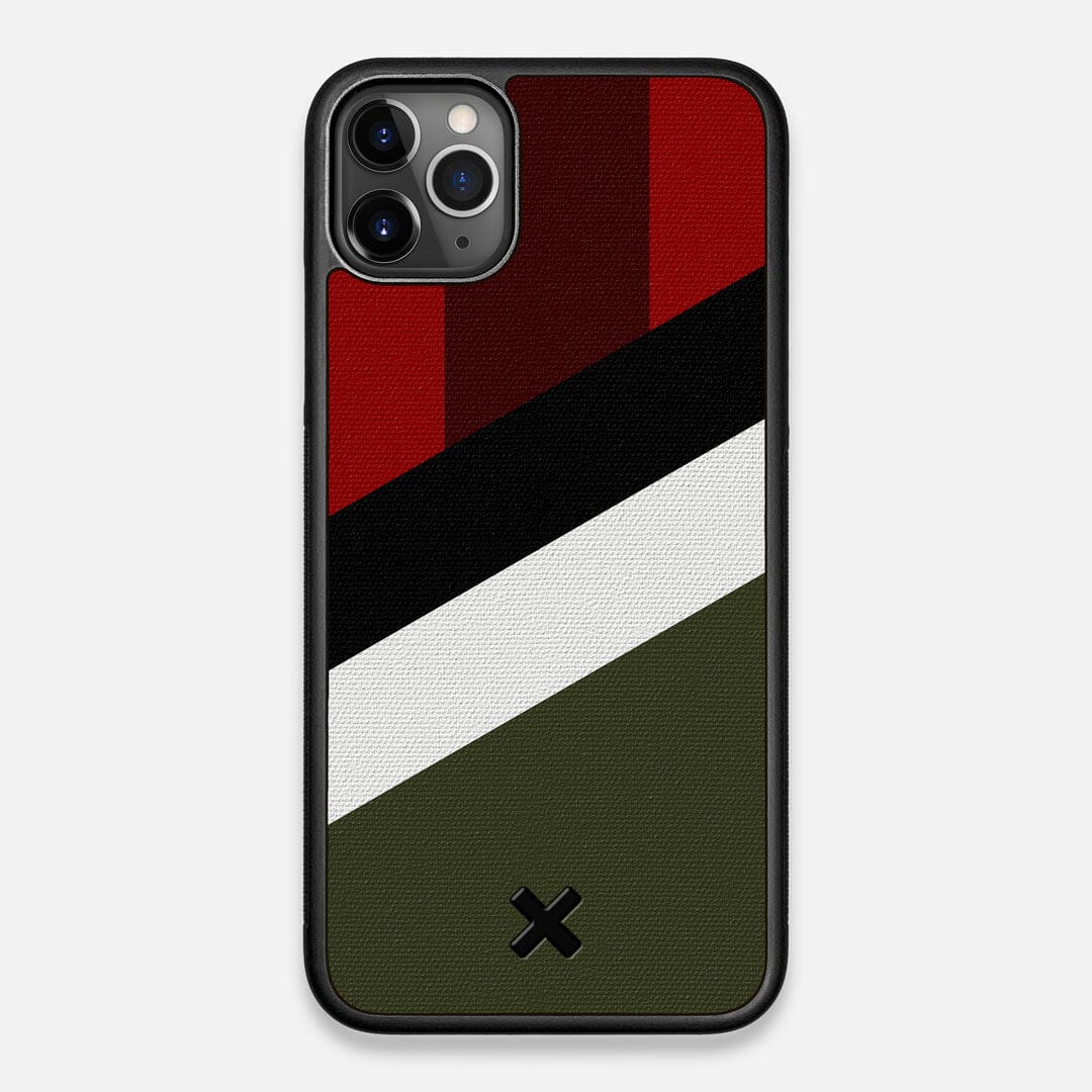 Front view of the Highland Adventure Marker in the Wayfinder series UV-Printed thick cotton canvas iPhone 11 Pro Max Case by Keyway Designs