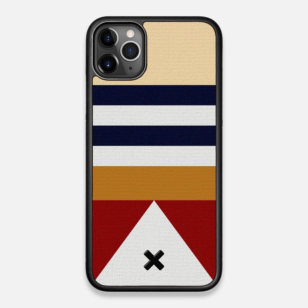 Front view of the Lodge Adventure Marker in the Wayfinder series UV-Printed thick cotton canvas iPhone 11 Pro Max Case by Keyway Designs