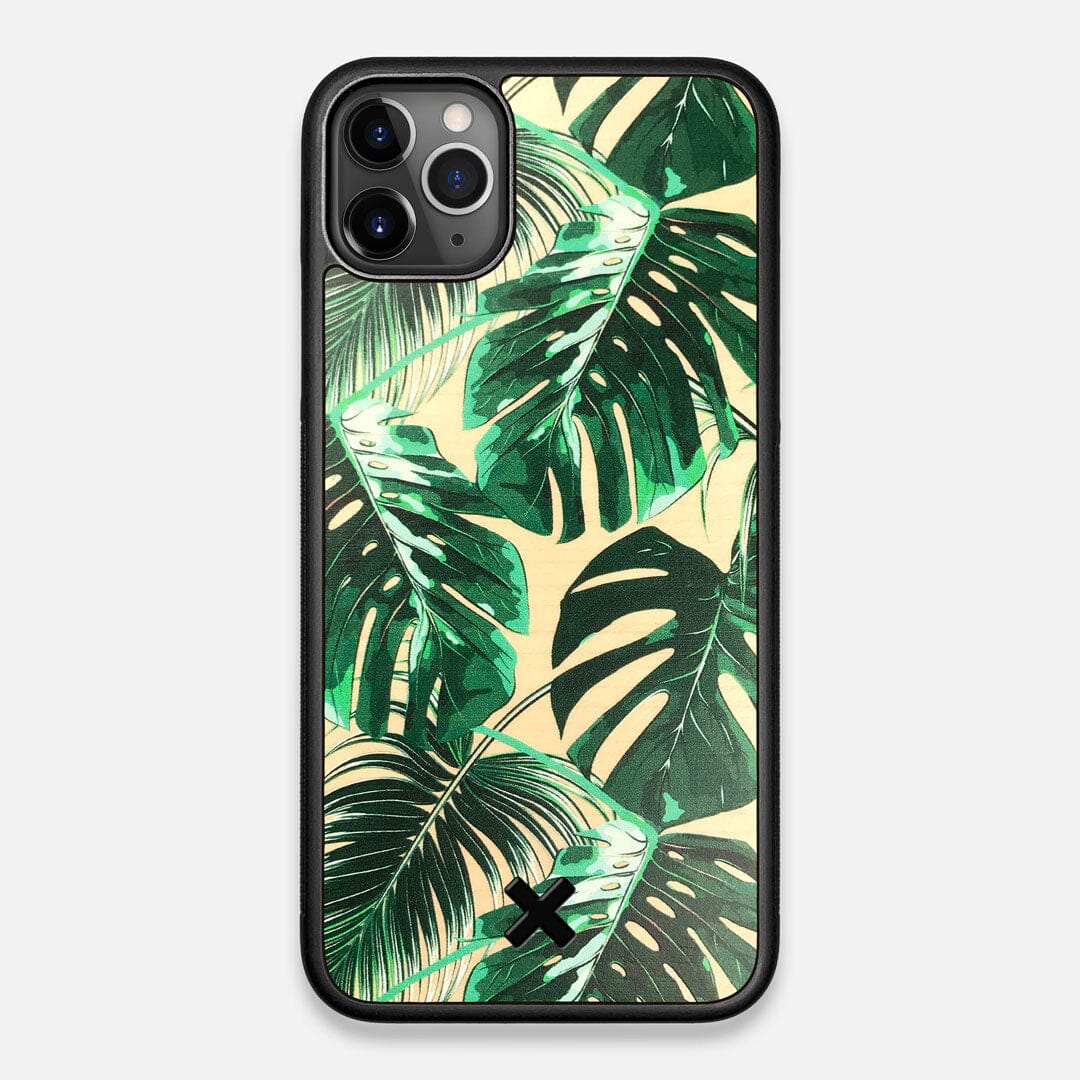 Front view of the Palm leaf printed Maple Wood iPhone 11 Pro Max Case by Keyway Designs