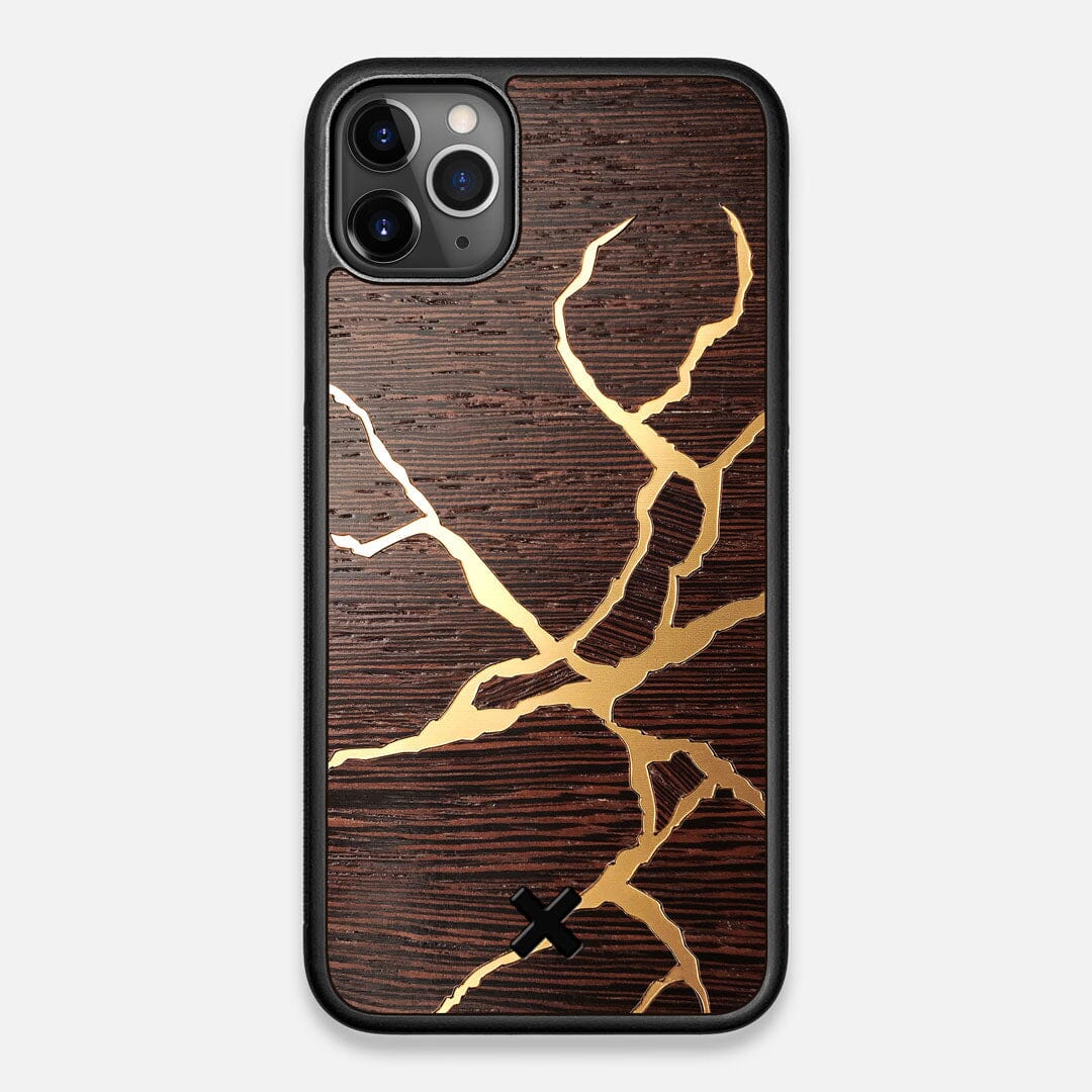 Front view of the Kintsugi inspired Gold and Wenge Wood iPhone 11 Pro Max Case by Keyway Designs
