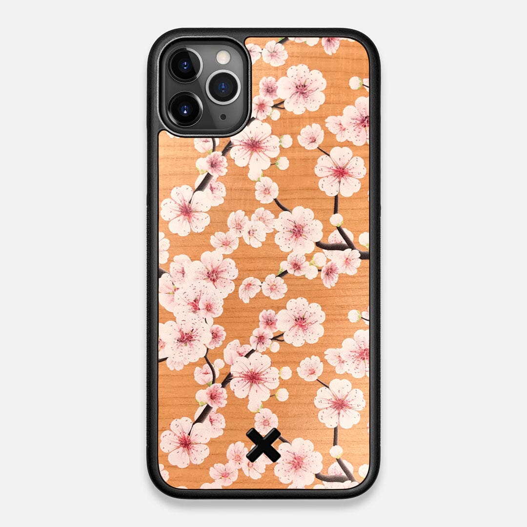Front view of the Sakura Printed Cherry-blossom Cherry Wood iPhone 11 Pro Max Case by Keyway Designs