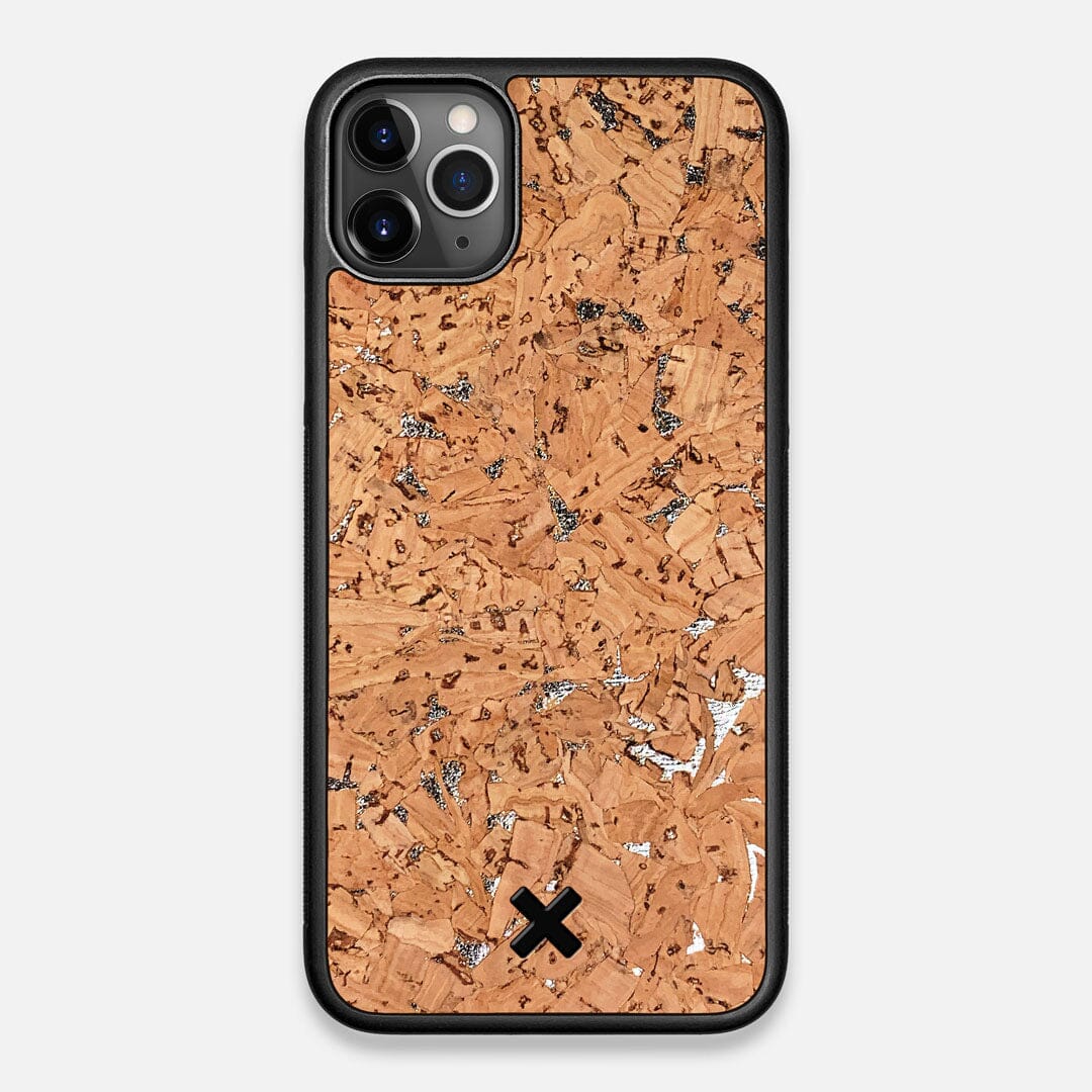 Front view of the silver fleck natural cork iPhone 11 Pro Max Case by Keyway Designs