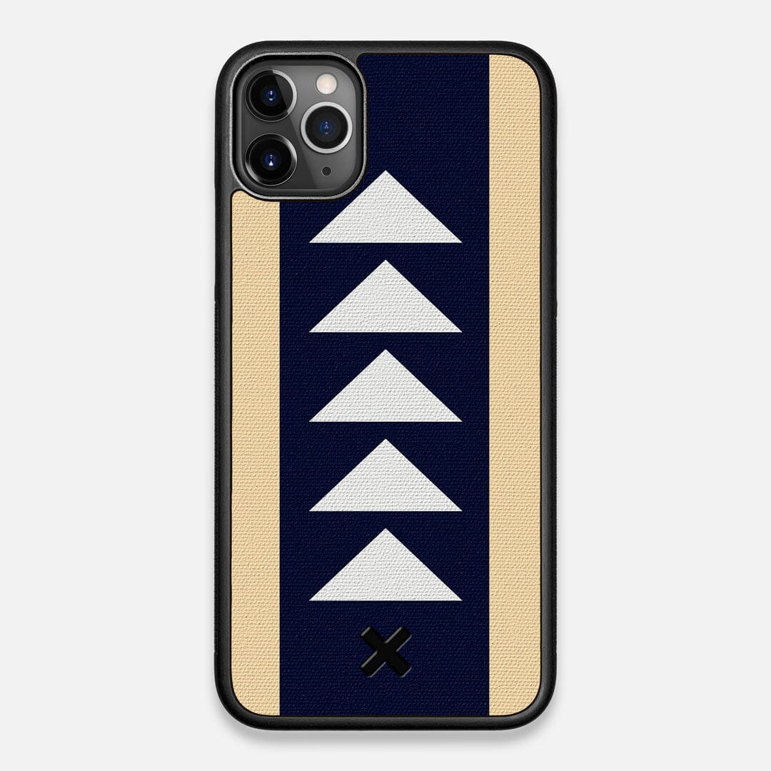 Front view of the Track Adventure Marker in the Wayfinder series UV-Printed thick cotton canvas iPhone 11 Pro Max Case by Keyway Designs