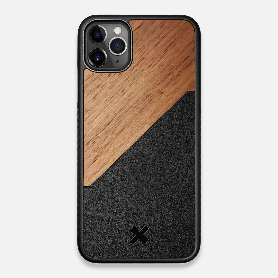 Front view of the Walnut Rift Elegant Wood & Leather iPhone 11 Pro Max Case by Keyway Designs