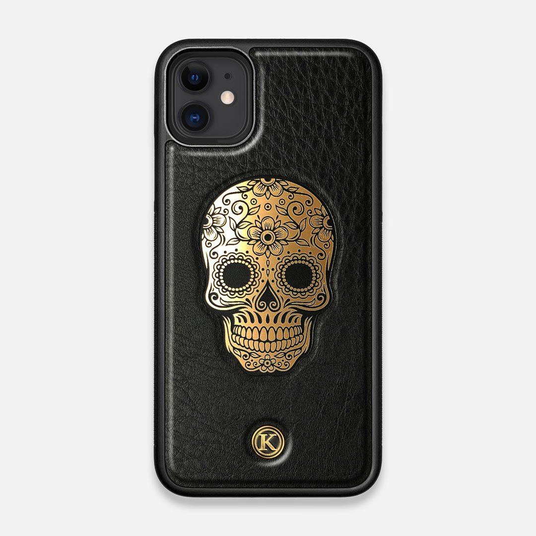 Front view of the Auric Black Leather iPhone 11 Case by Keyway Designs