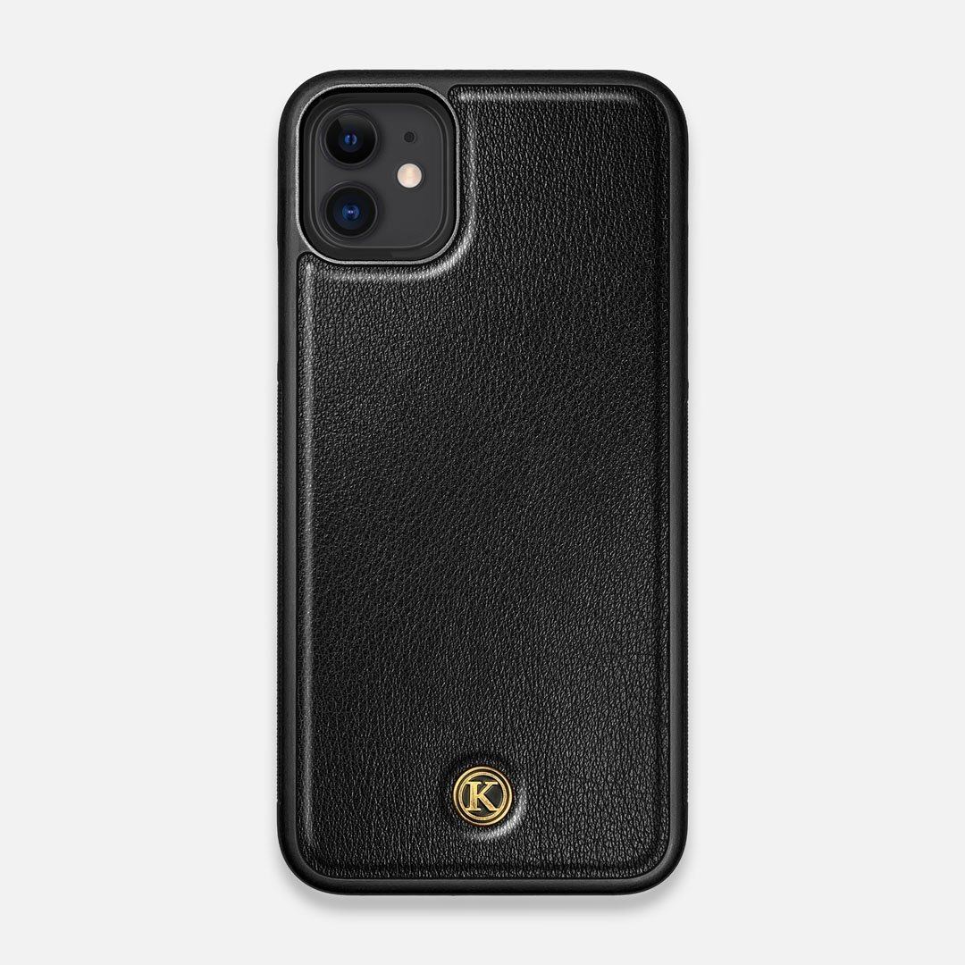 Front view of the Blank Black Leather iPhone 11 Case by Keyway Designs