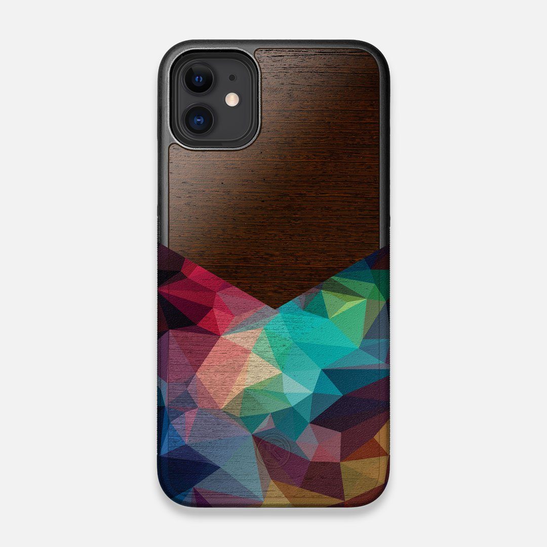 Front view of the vibrant Geometric Gradient printed Wenge Wood iPhone 11 Case by Keyway Designs